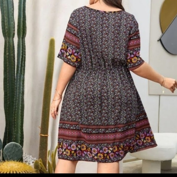 Boho Floral All Over Print Tie Waist Dress Size 2X - Picture 3 of 13